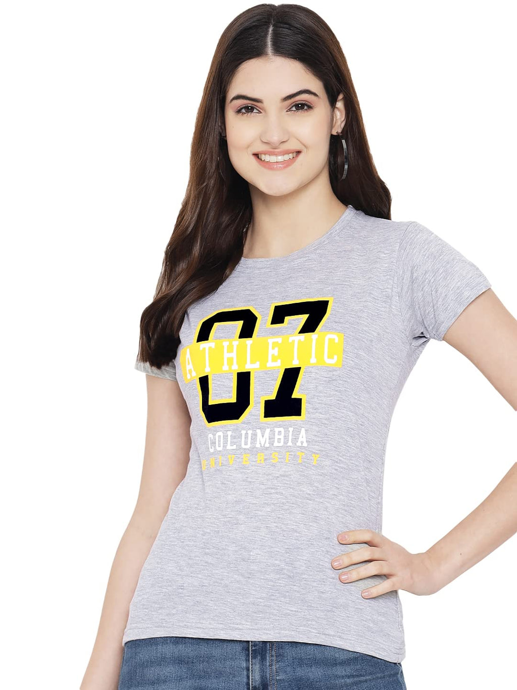 Preneum Womens Cotton Regular Fit Latest Graphic Stylish Printed Short Sleeves Casual T-Shirt || Trendy & Styles (Pack 3), Grey