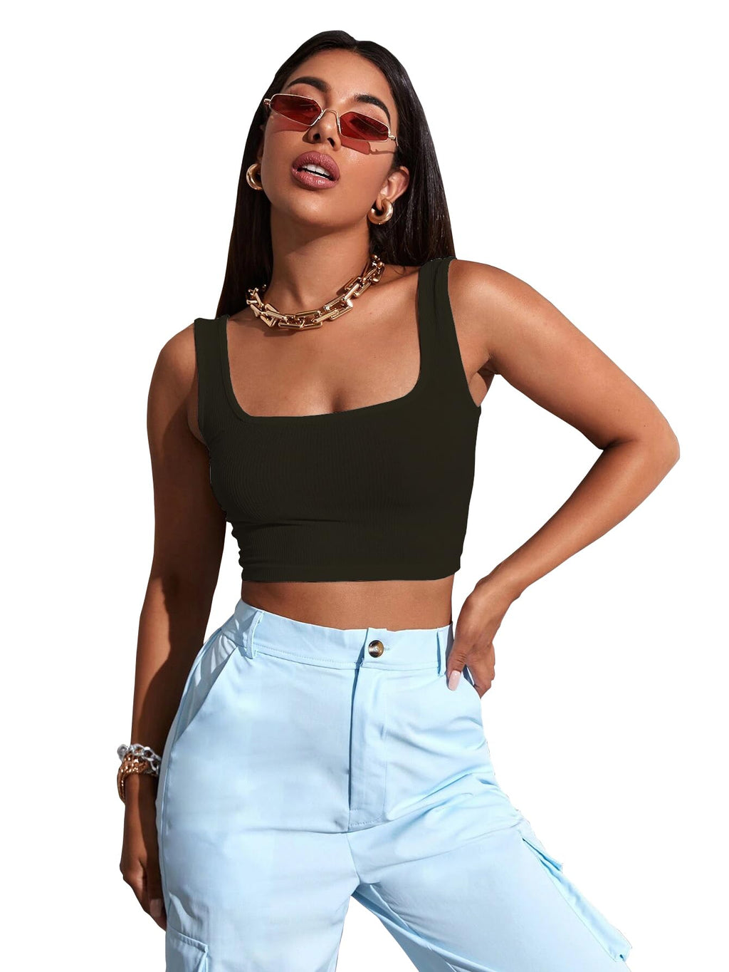 Sugathari Womens & Girls Solid Ribbed Boat Neck Sleeveless Crop Tops for Women (Top 36 Black XS)