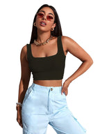 Sugathari Womens & Girls Solid Ribbed Boat Neck Sleeveless Crop Tops for Women (Top 36 Black XS)