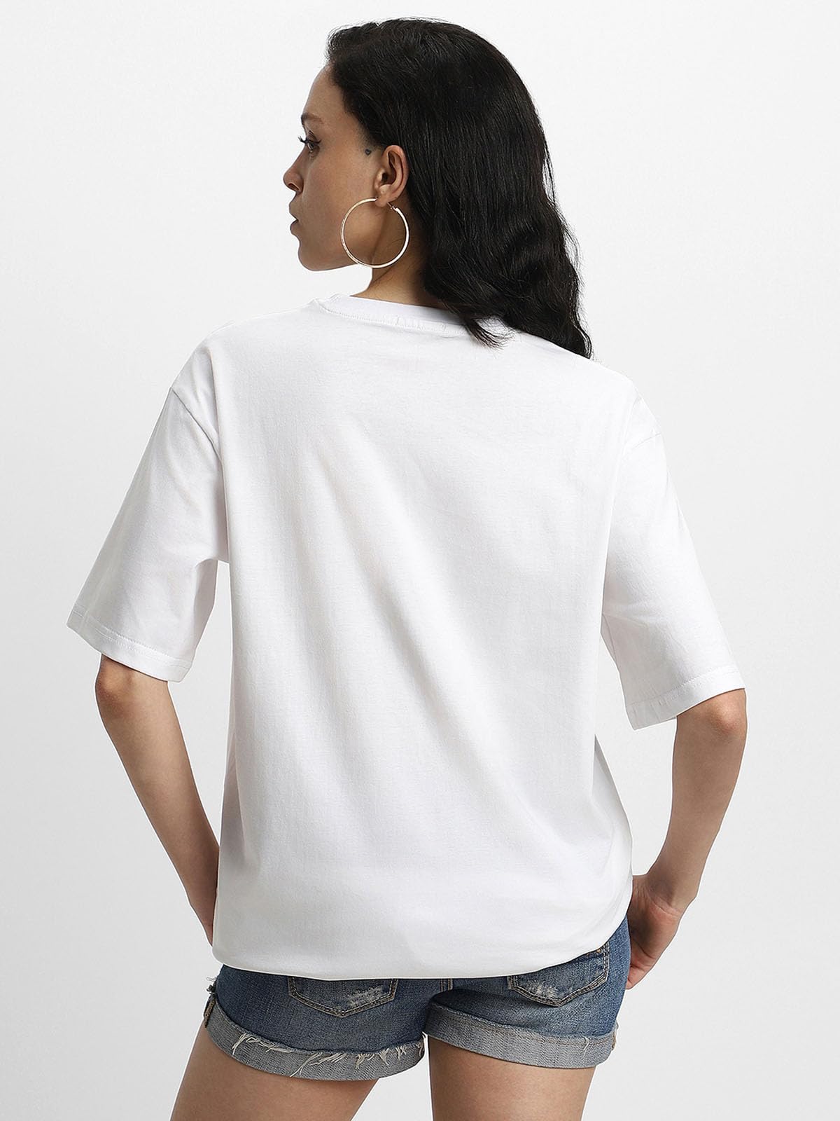 JUNEBERRY Pure Cotton Oversized Baggy Fit Drop Shoulder Plain Solid White T-Shirt for Women