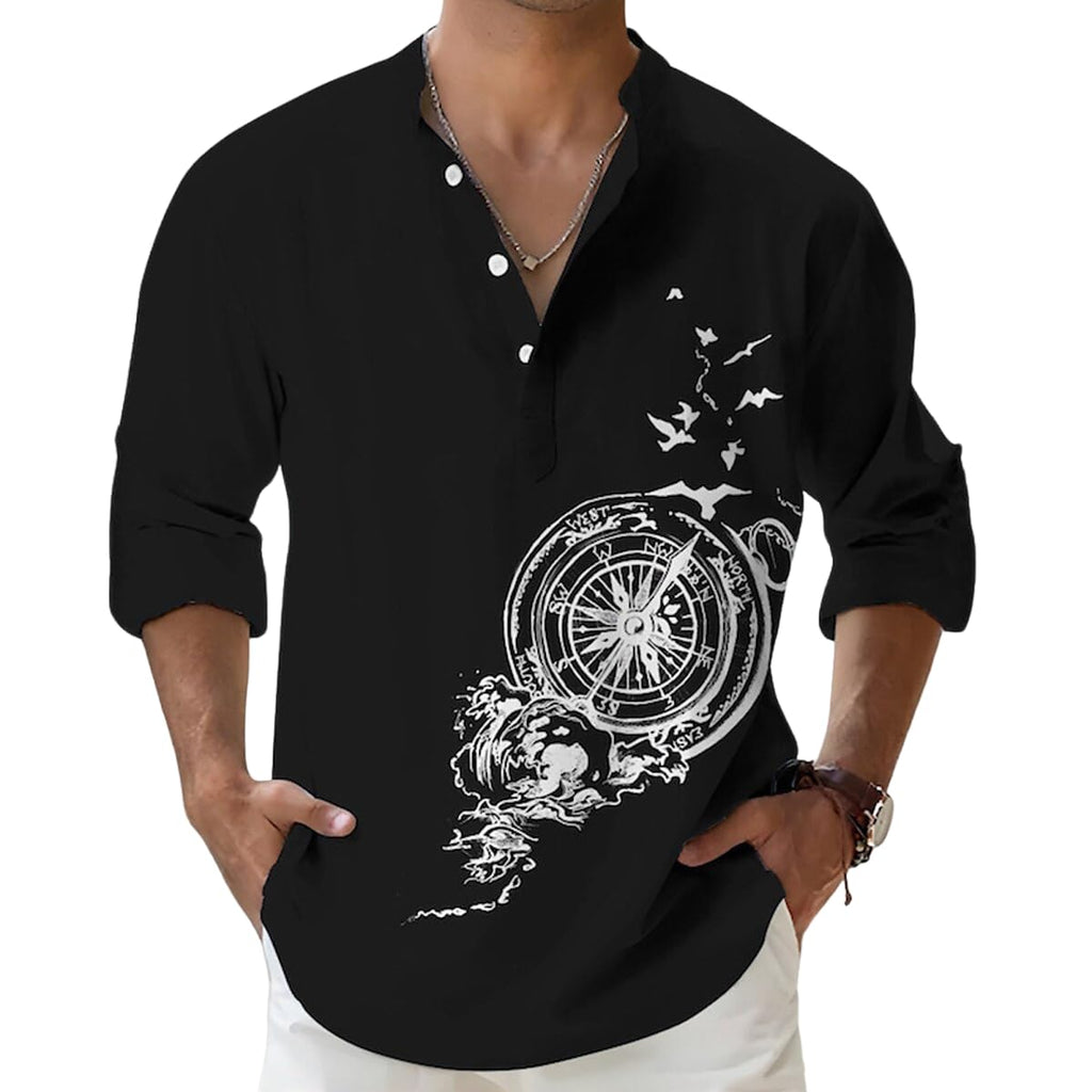 DEELMO Mens Cotton Blend Mandarin Collar Self One Design Full Sleeve Casual Short Kurta (Black, L)