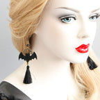 Black Bat Tassel Earrings for Women, Punk Gothic Lolita Retro Jewelry Halloween Party