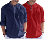 Hemrin Combo Of Men Solid Cotton Blend Straight Kurta Shirt Pack Of 2