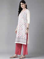 Aarika Womens Cream-Pink Color Cotton Kurti