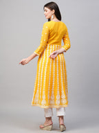 ANNI DESIGNER Womens Georgette Chikankari Embroidered Anarkali Kurti (Naav Yellow-Nw2_XXL_Yellow_XX-Large)