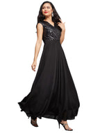 Miss Chase WomenS V-Neck Cap Sleeved Solid Wrap Maxi Dress (Mcaw22D99-88-62-06, Black, Xl)