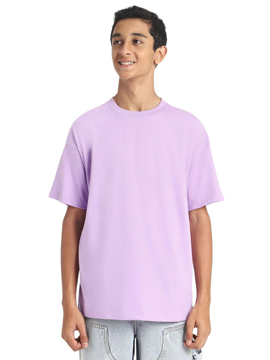 Veirdo 100% Cotton Oversized Loose Fit Round Neck Solid Core Short Sleeve T-Shirt