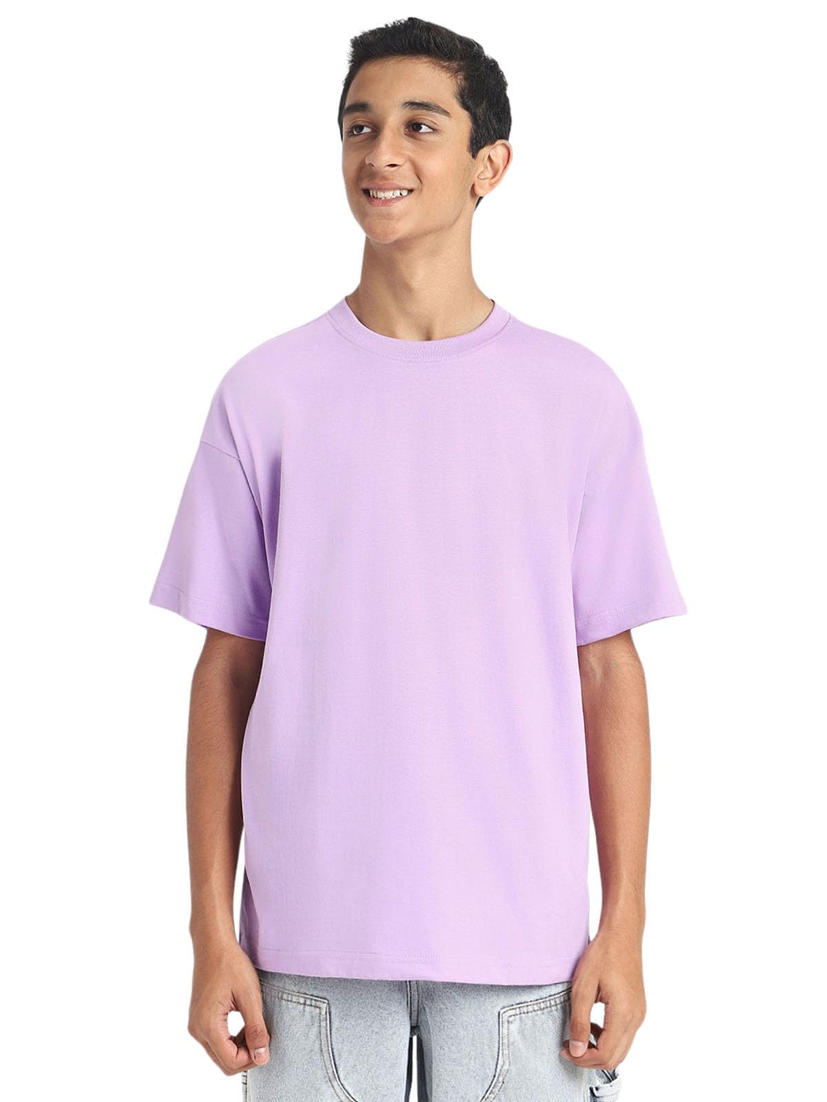 Veirdo 100% Cotton Oversized Loose Fit Round Neck Solid Core Short Sleeve T-Shirt