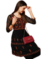 ANNI DESIGNER Women's Georgette Chikankari Embroidered Short A-line Kurti (Aadi Black_S_Black_Small)