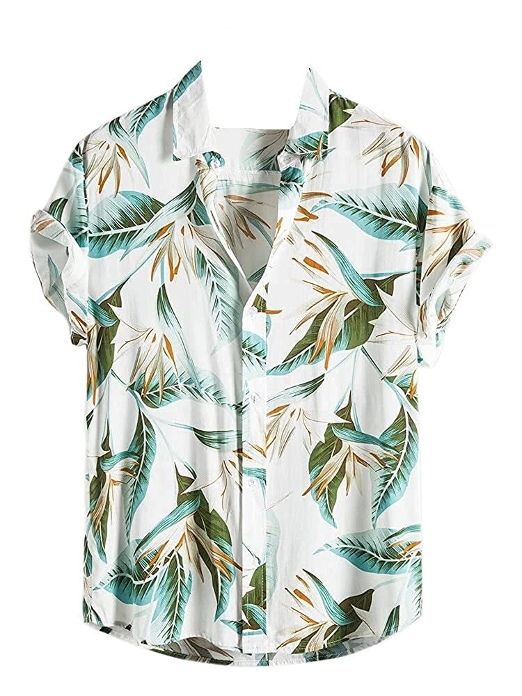 Leriya Fashion Shirt for Men | Tropical Leaf Printed Rayon Shirts for Men | Preppy Short Sleeves | Spread Collared Neck | Perfec