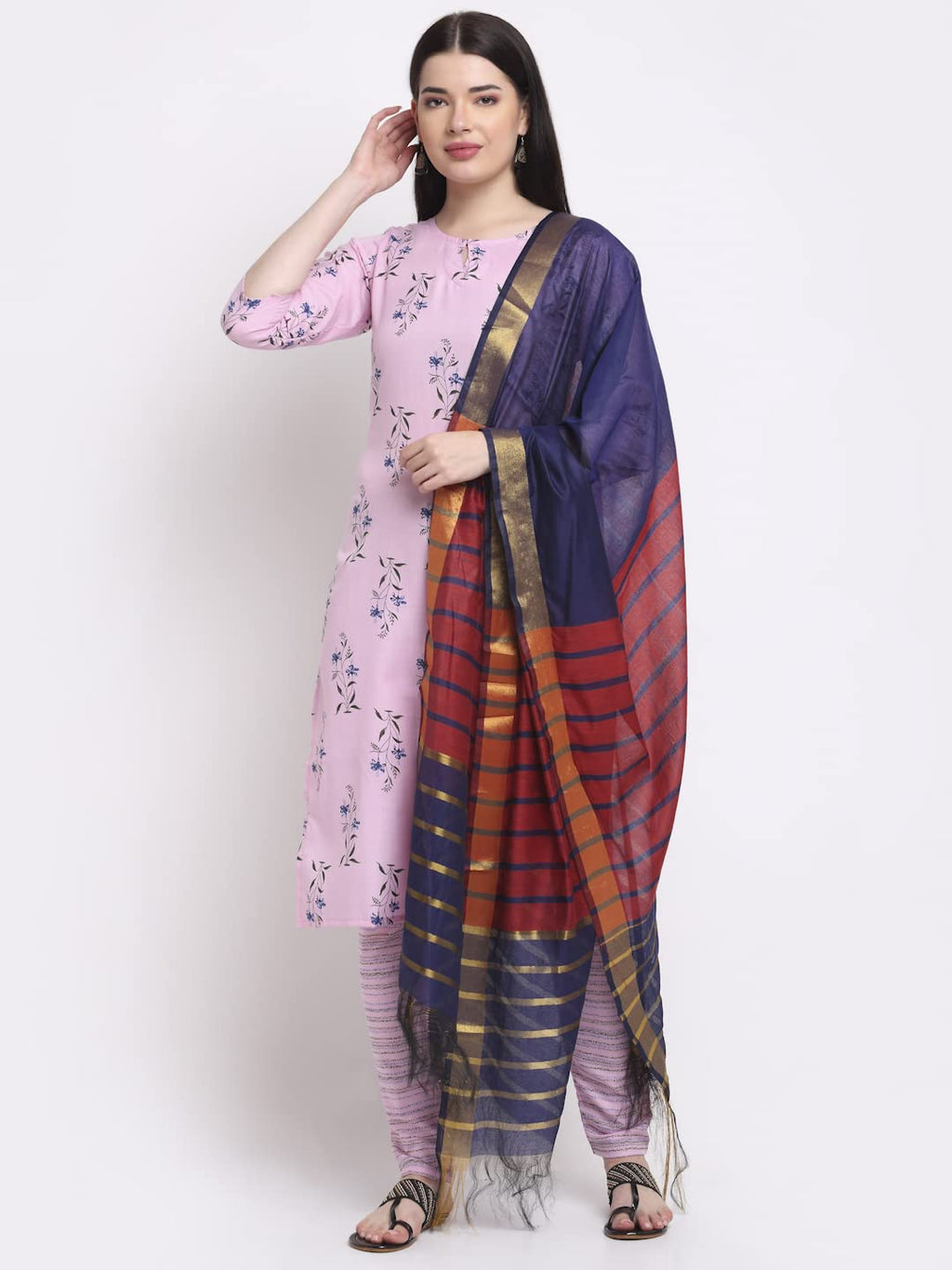 Anni Designer Women'S Cotton Straight Kurta With Palazzo & Dupatta (Kpzd-Cot-10010-Pink)