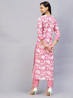 ANNI DESIGNER Womens Cotton Blend Printed Straight Kurta with Pant (Pustak Pink-Nw_L_Pink_Large)