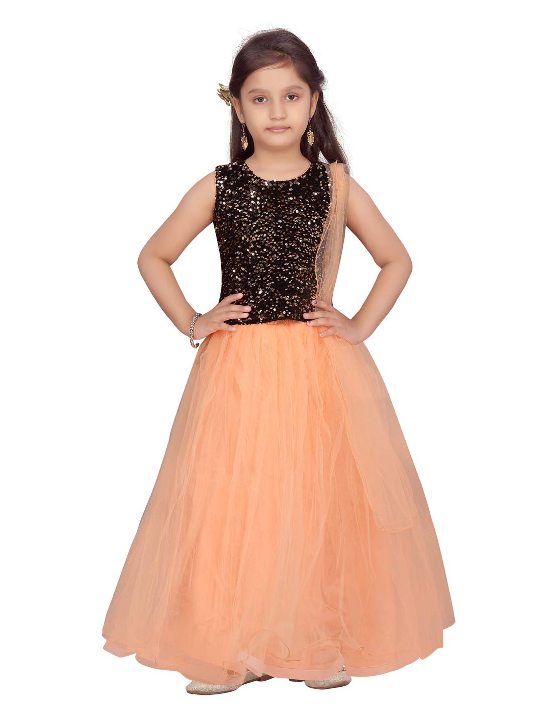 Aarika Girls Cotton Blend Lehenga, Choli and Attached Dupatta Set (LCH-18268_Black_3-4 Years)
