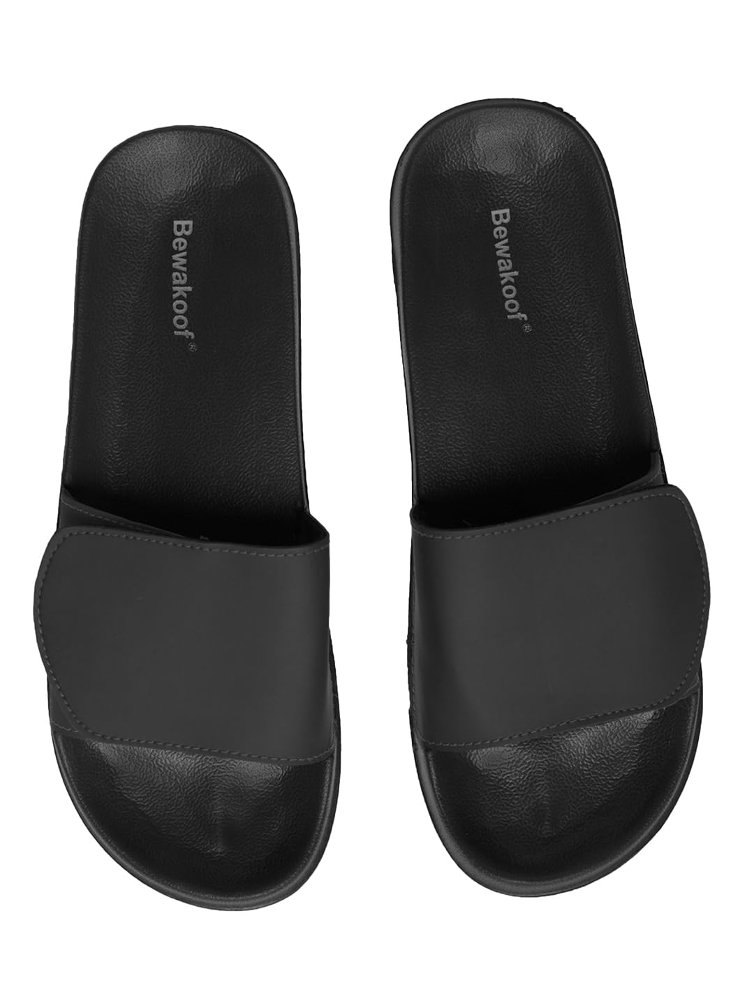 Bewakoof Mens Black Adjustable Velcro Sliders_481910_Black_UK9