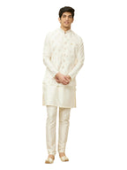 Manyavar Mens Warm White Blended Viscose Self Design Jackets