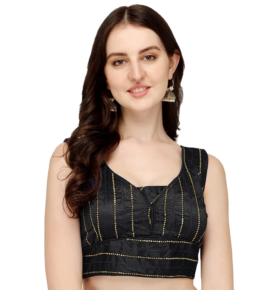 Pujia Mills Womens Silk Sequin Sleeveless Blouse (Batik Sequin Blouse_Black_38)