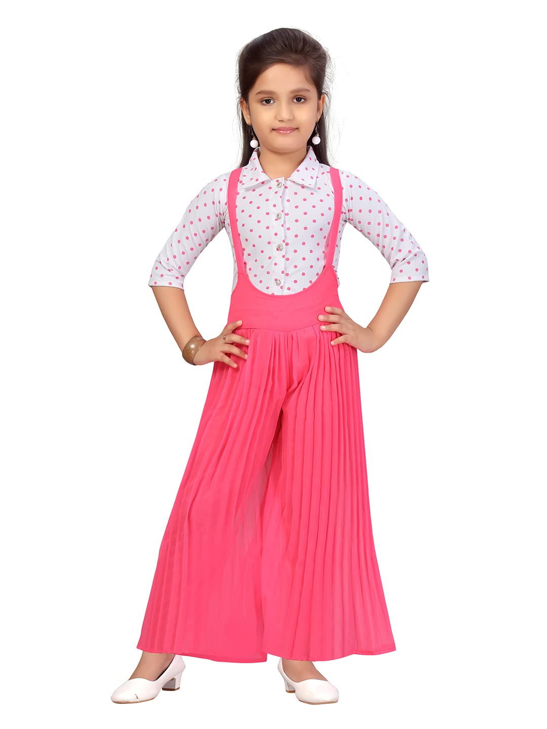 Aarika Girls Georgette Pencil Floor Length Dress (DR-1613_White-Pink_26)