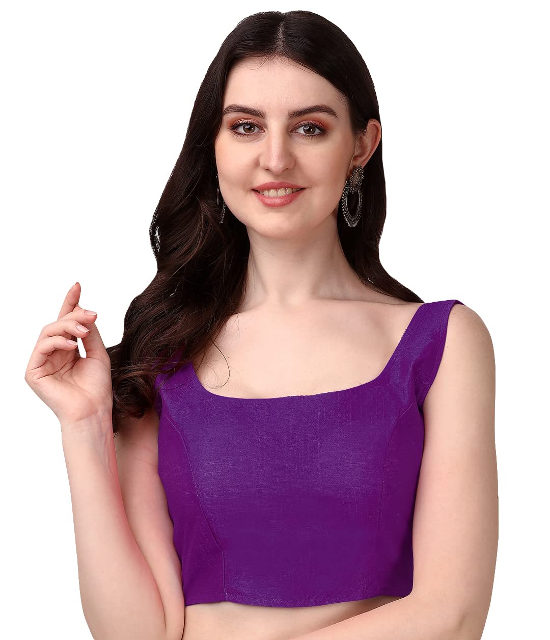 Pujia Mills Womens Deep Neck Silk Sleeveless Readymade Blouse (Sando_Purple_38)