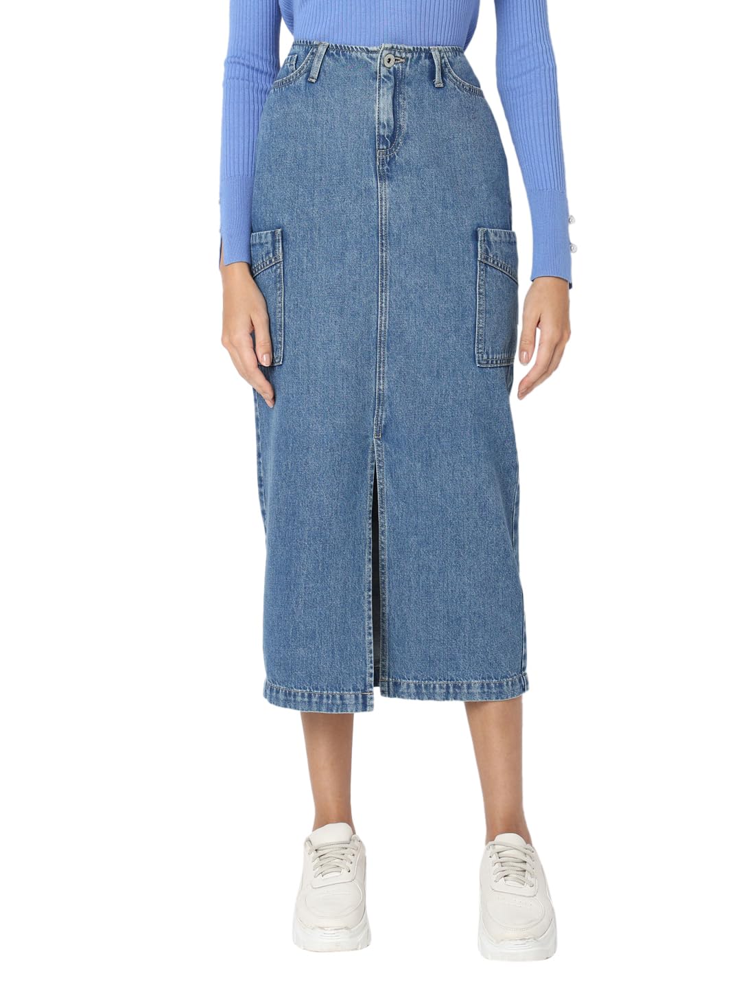 Vero Moda Women Straight Fit High-Rise Blue Skirt