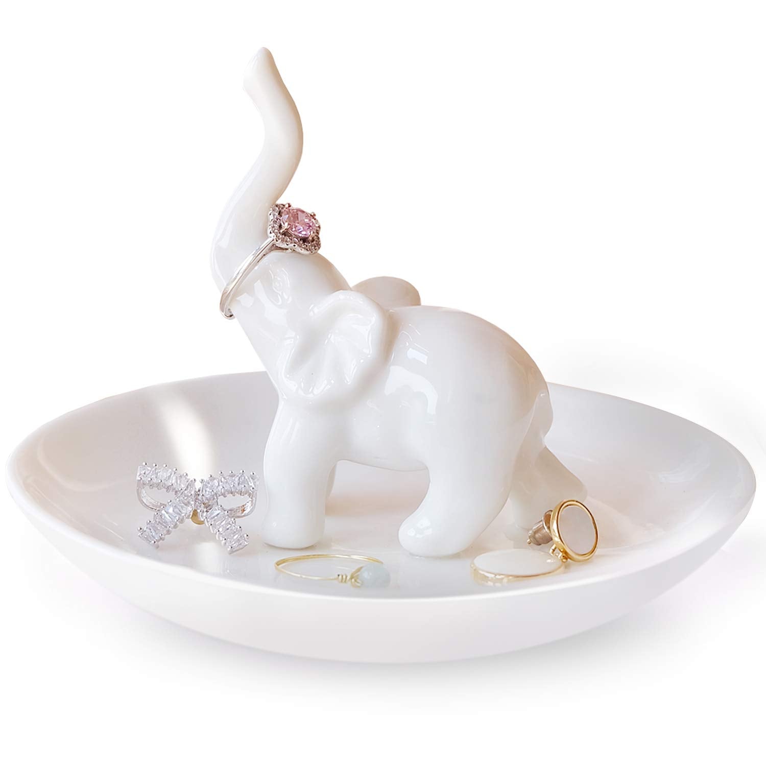 PUDDING CABIN White Elephant Ring Holder Dish Ring Tray for Jewelry | Elephant Gifts for Women Christmas | Birthday Gifts for Wo