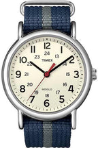 Timex Unisex T2N654 Weekender 38mm Blue/Gray Stripe Nylon Slip-Thru Strap Watch