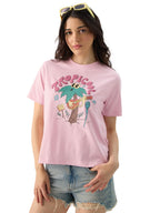 The Souled Store Tropicool Women and Girls Short Sleeve Round Neck Pink Graphic Printed Cotton Regular Fit T-Shirts