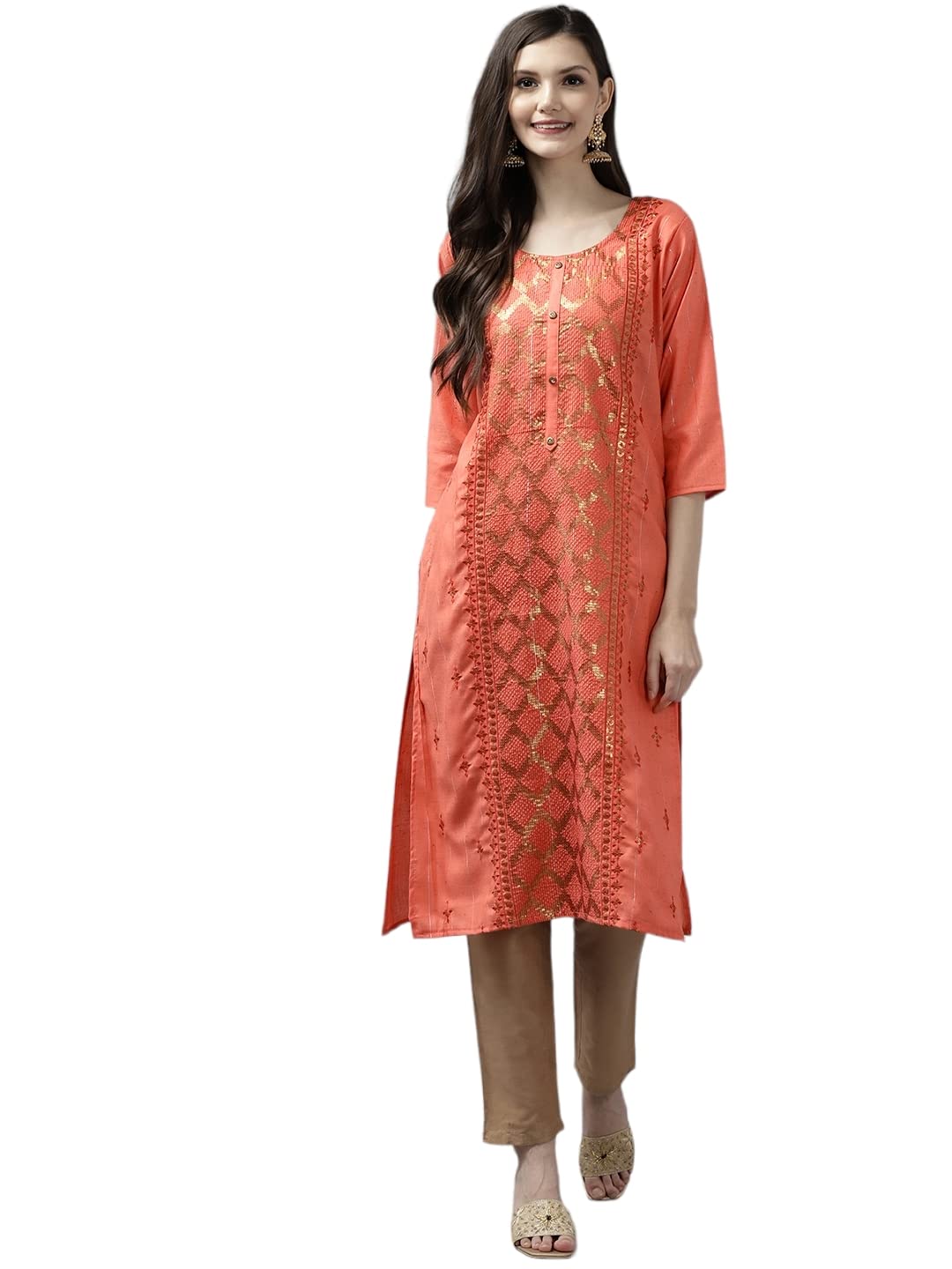 Aarika WomenS Cotton Regular Tunic Shirt (Kurti-W-Mg-9046_Orange_Xxl)