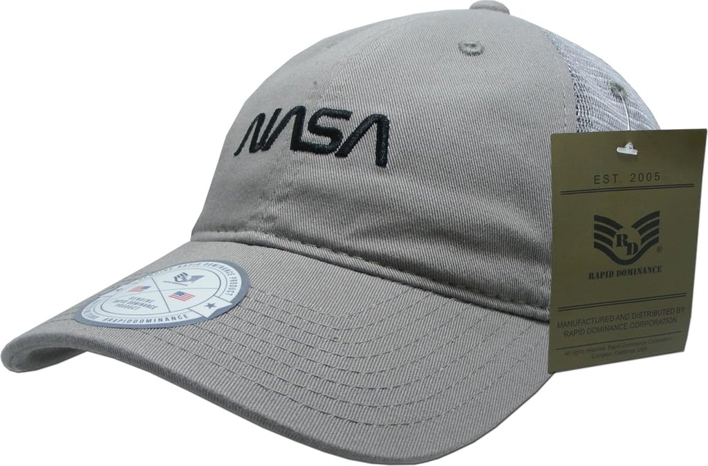 NASA Relaxed Trucker Caps, Worm, Grey