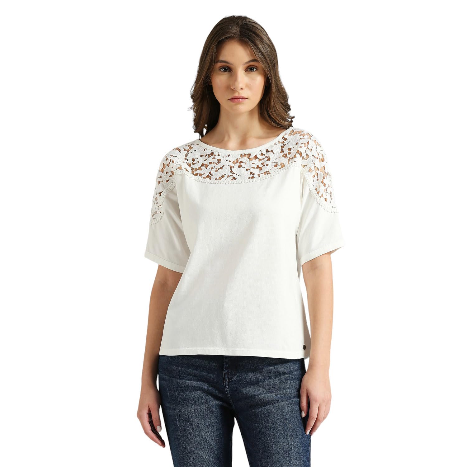 Pepe Jeans Women Cotton Relaxed Fit T-Shirt (Pl505926_Optic White,X-Large)