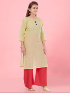 Aarika Girls Lemon Colour Cotton Embroidery Kurti (KURTI-K-181-LEMON-30)