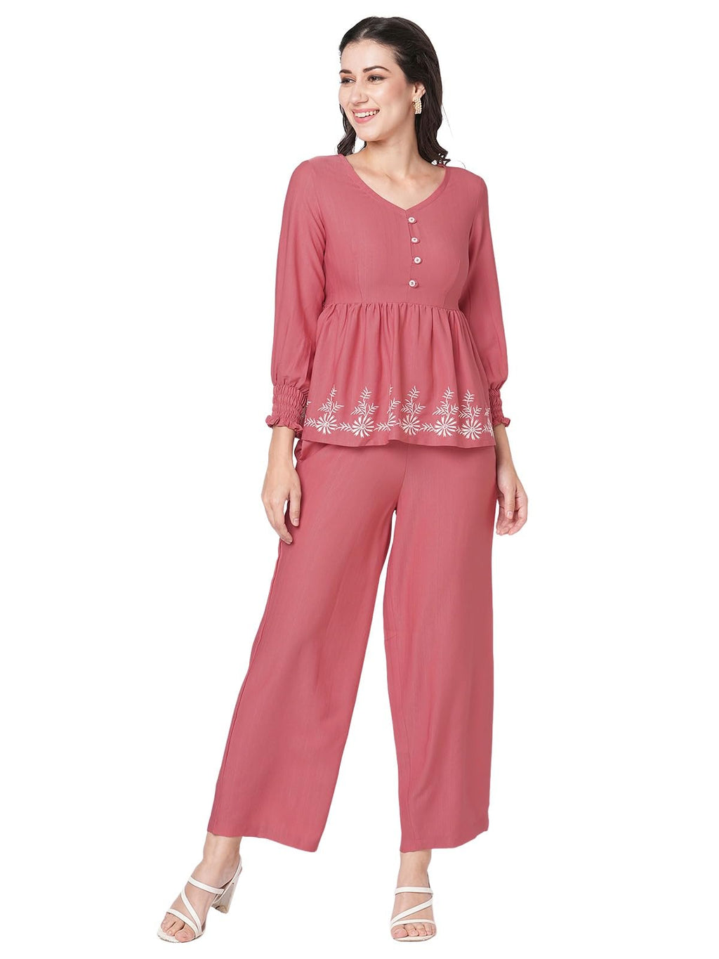 Selvia Co-ords Set for Women|Cotton Lycra Tunic & Trouser Set|Ethnic Co-ords Set for Women|Embroidery Two Piece Co-ord Set(642CT