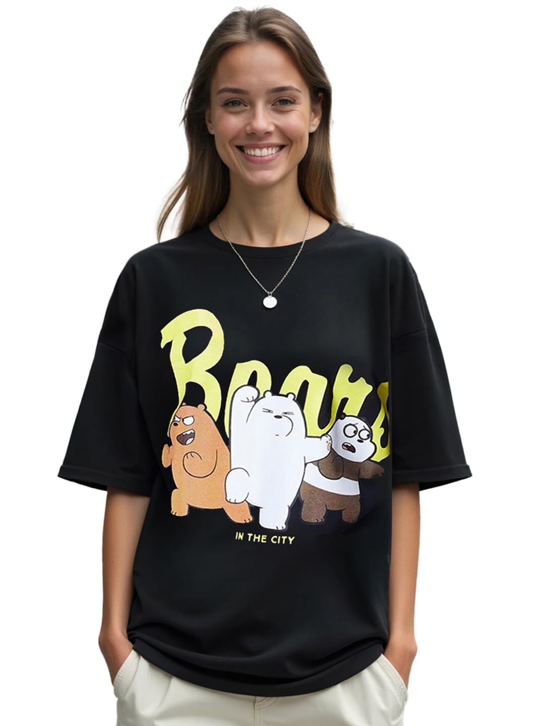 Bewakoof Official Cartoon Network Merchandise Womens Cotton Graphic Printed Oversized T-Shirt_610867_Black_Medium