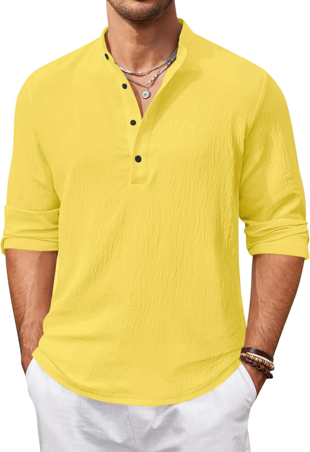 Zartha Mens Regular Fit Solid Cotton Blend Straight Kurta Yellow