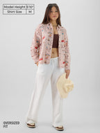 The Souled Store Official Peanuts: Beach Bum Women and Girls Long Sleeve Collared Neck Pink All Over Printed Cotton Boyfriend Sh