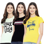 Preneum Womens Cotton Regular Fit Latest Graphic Stylish Printed Short Sleeves Casual T-Shirt || Trendy & Styling (Pack 3), Gre