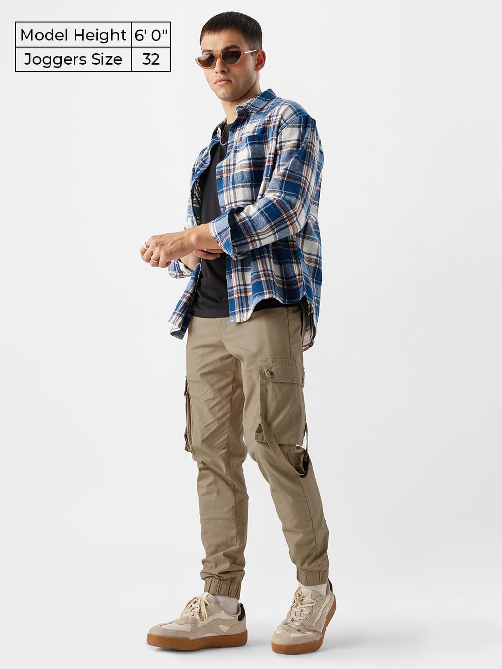 The Souled Store Solids: Beige Men and Boys Regular Fit Cotton Cargo Joggers
