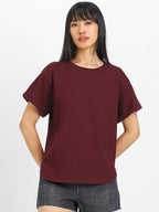 Juneberry Pure 100% Cotton Oversized Loose Baggy Fit Round Neck With Drop Shoulder Lilac & Maroon & Cork Half Sleeves Boyfriend