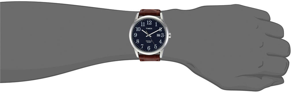 Timex Men's Easy Reader 38mm Watch - Silver-Tone Case Blue Dial with Brown Croco Leather Strap