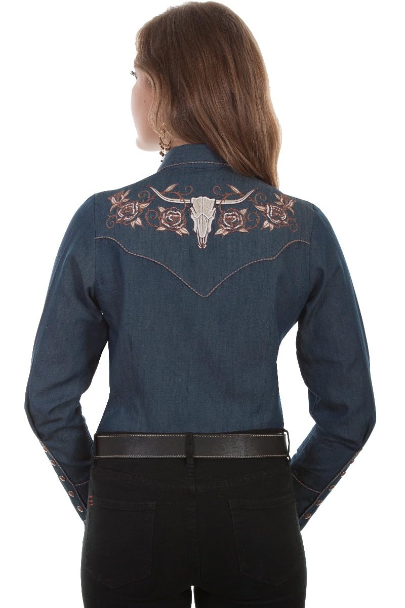 LADIES LONGHORN ROSE EMB. BLOUSE