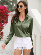 Indoprimo WomenS Regular Fit Satin Shirt Full Sleeve