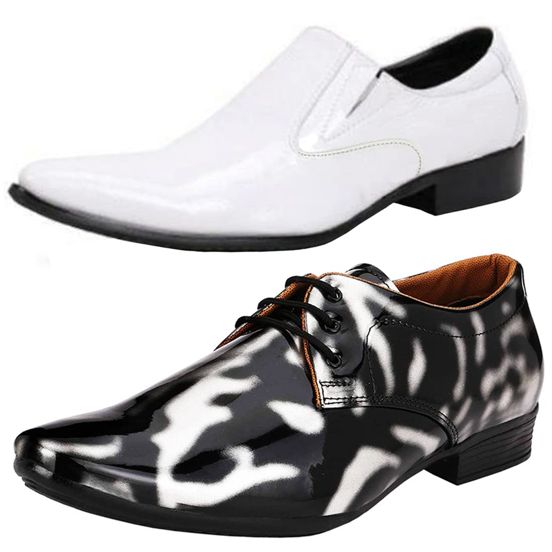 Modern Trendy Formal Shoes/Party Shoes/ 2 Shoes Combo with Free Belt for Men and Boys (BAZAAR8682_VTR01BlkSlvr401Wht) Multic 7