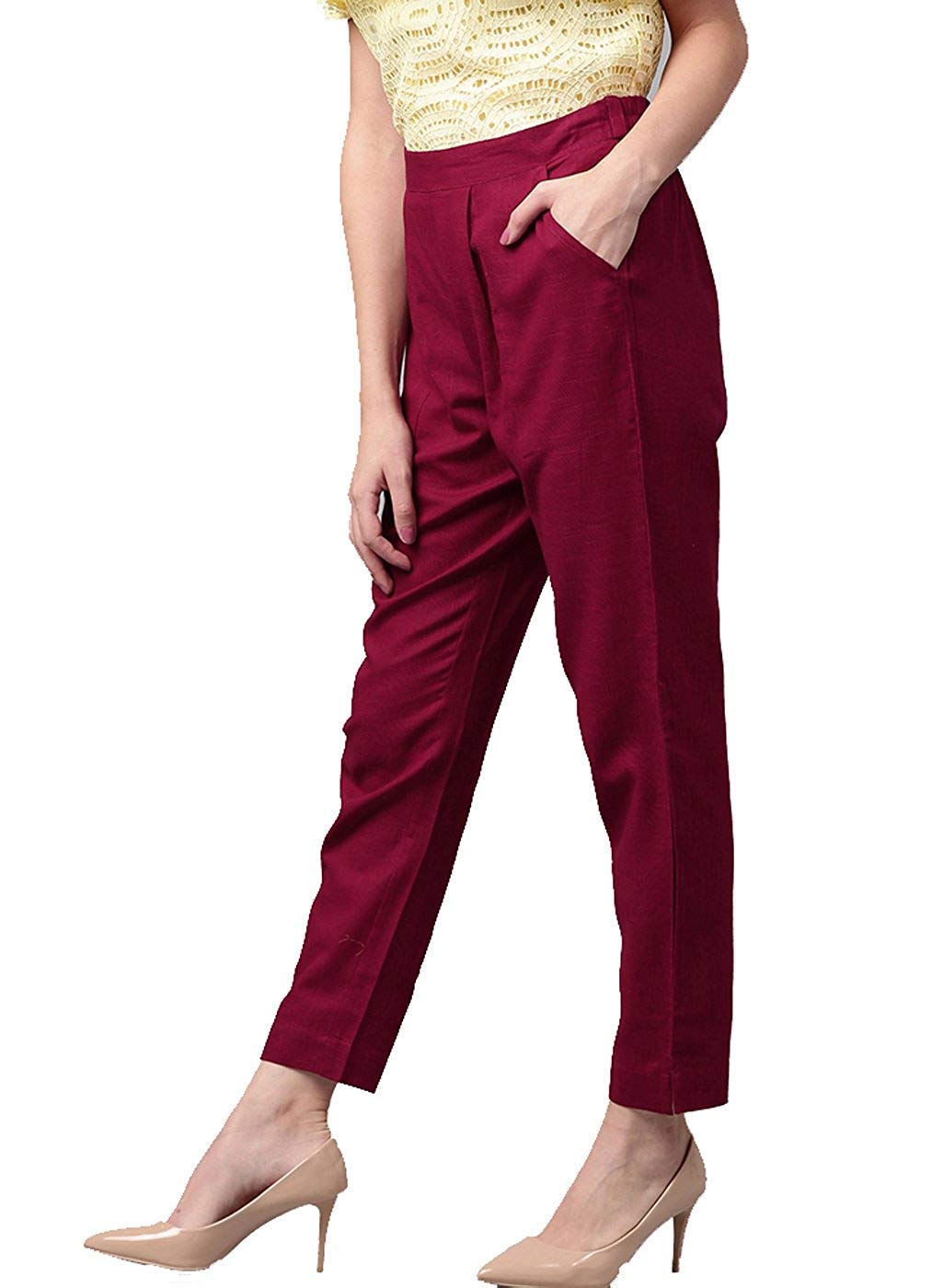 Digital Shopee Women Cotton Trouser Pant Regular Fit For Office School Formal Casual Daily Use Maroon