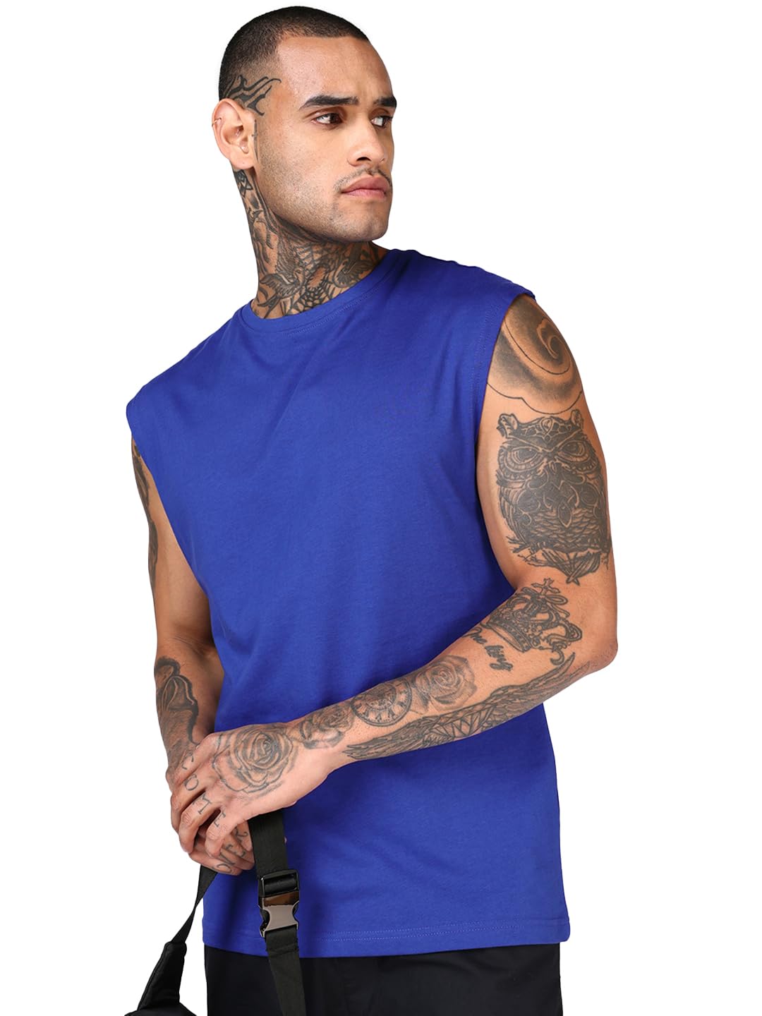 Bewakoof MenS Solid Boxy Fit Sleeveless Round Neck Cotton Vest_581368_Blue_3Xl 3