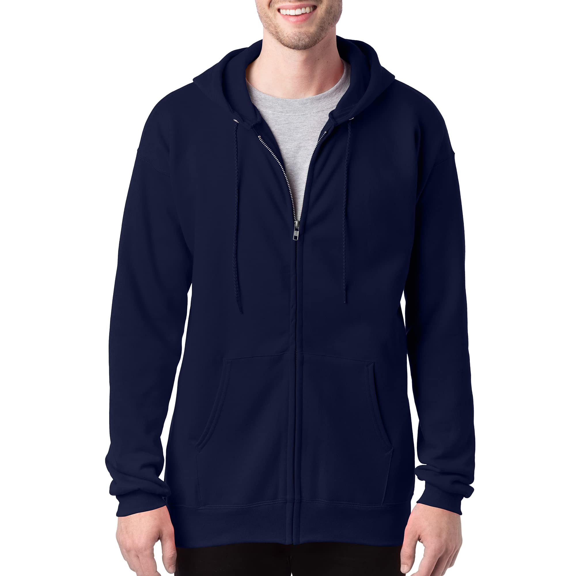 Hanes Mens Full Zip Ultimate Heavyweight Hoodie, Navy, Small