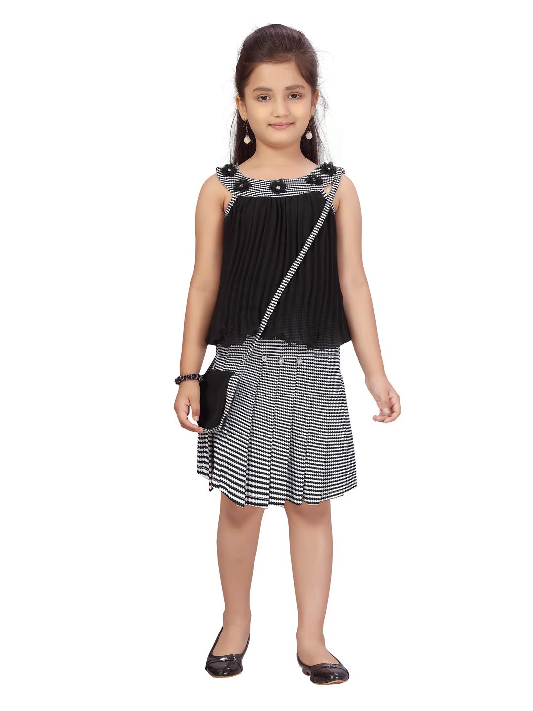 Aarika GirlS Polyester Skirt Top Suit-Dress Set (Dr-753_Green-Black_30)