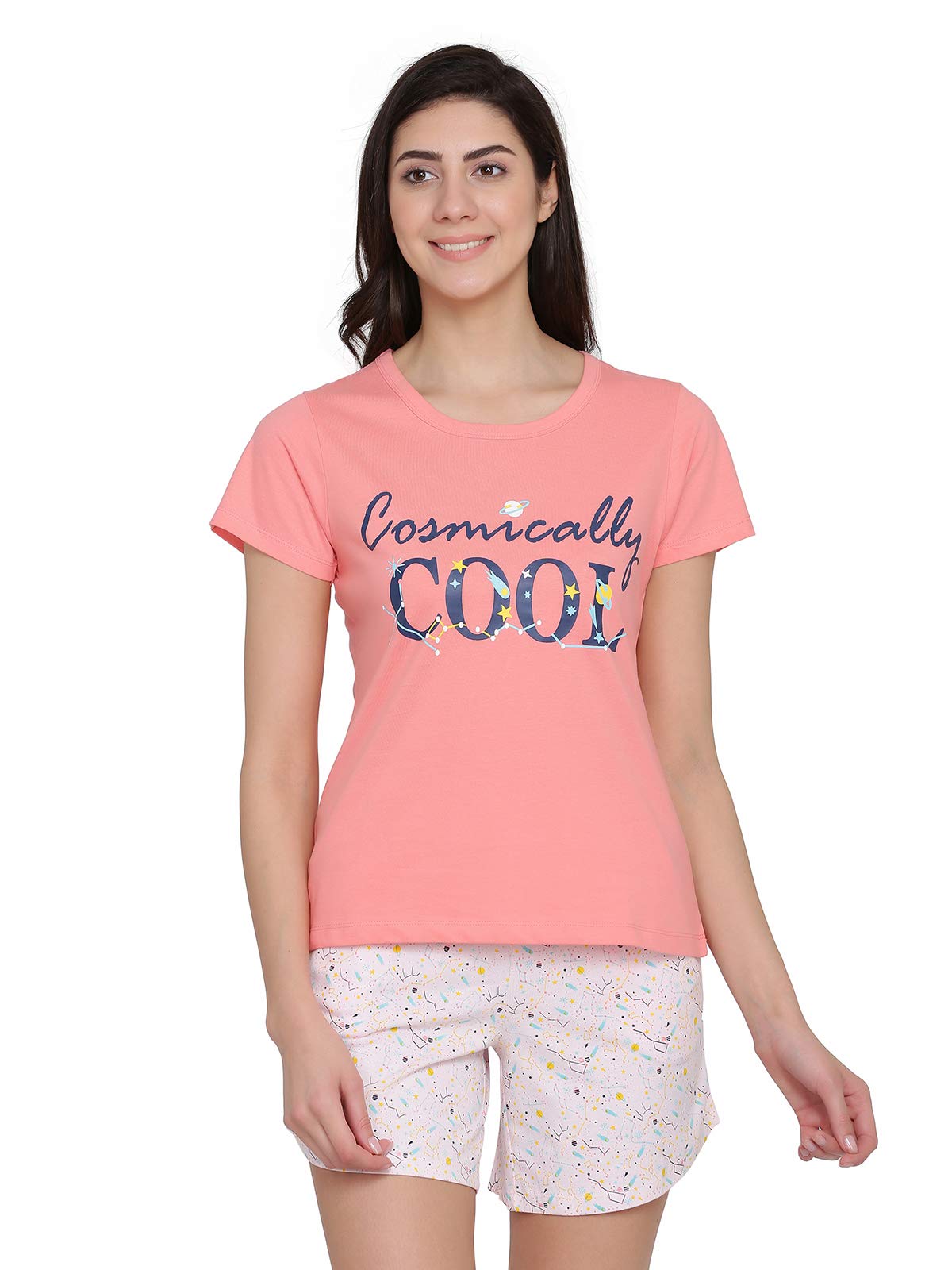 Clovia Womens Cotton Pajama Set (Ls0410P22Xl_Pink_X-Large), X Large, Multicolor