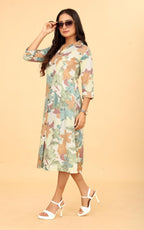 Kesudi A Line Dresses For Women Western Latest - Rayon Floral One Piece Dress For Women Long | Stylish Flared Shirt Knee Length