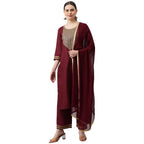 ANNI DESIGNER Women's Cotton Blend Straight Solid Kurta with Palazzo & Dupatta (Label-Nw Maroon_XXL_Maroon_XX-Large)