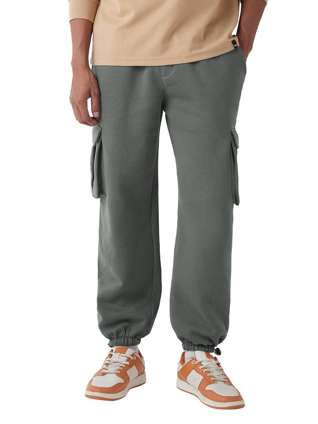 Bewakoof Heavy Duty 1.0 Mens Solid Oversized Fit Fleece Cargo Joggers_646496_Grey_XL
