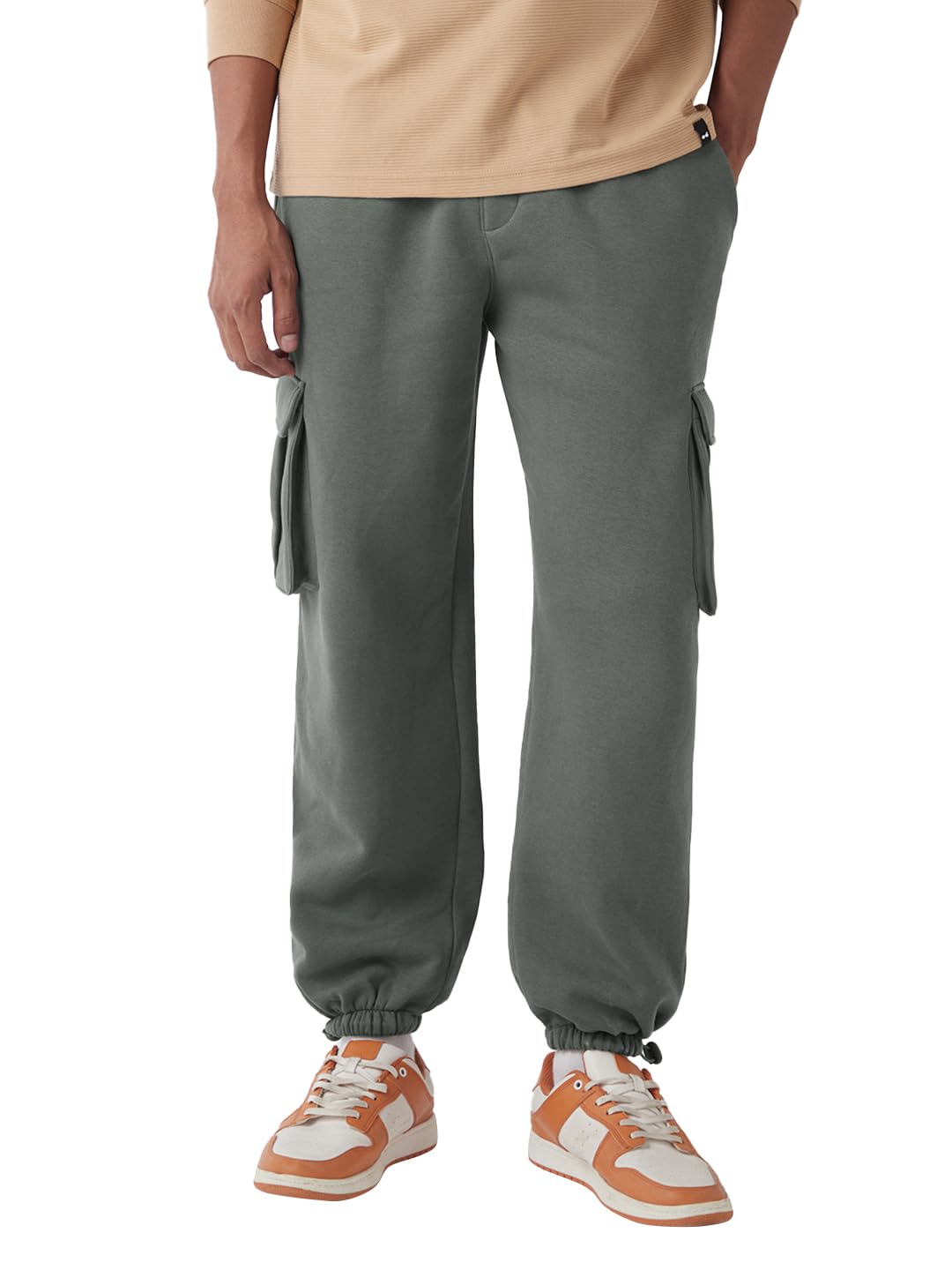 Bewakoof Heavy Duty 1.0 Mens Solid Oversized Fit Fleece Cargo Joggers_646496_Grey_XL
